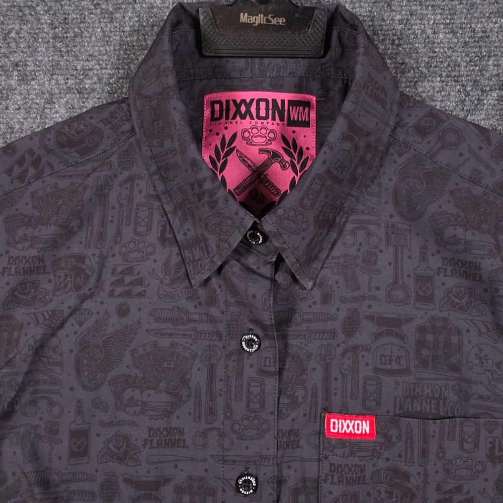Dixxon Flannel Essentials Party Shirt Womens L Black Skulls AOP Graphic